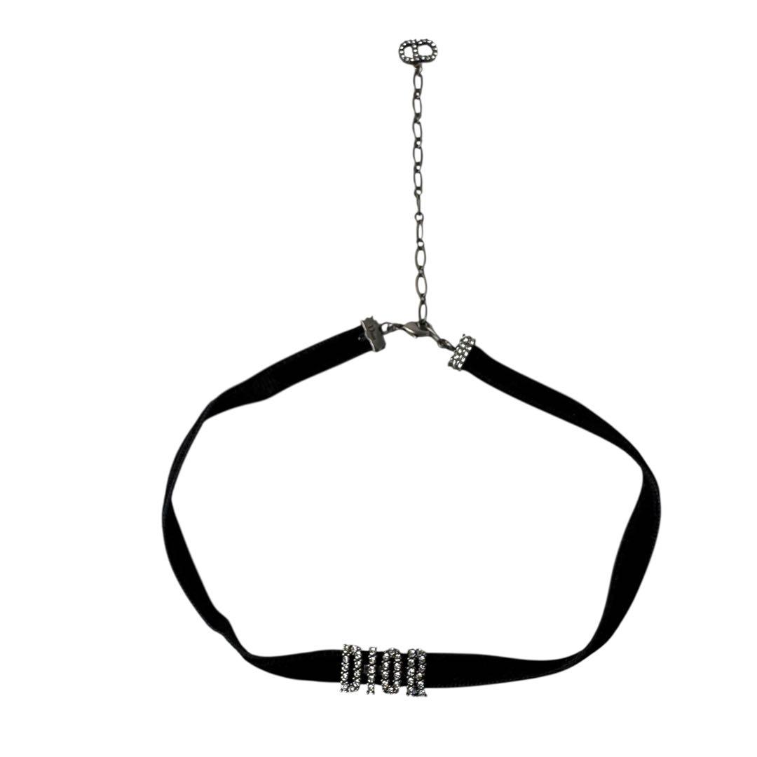Dior Velvet Choker Crystal Logo Black Necklace — view 5