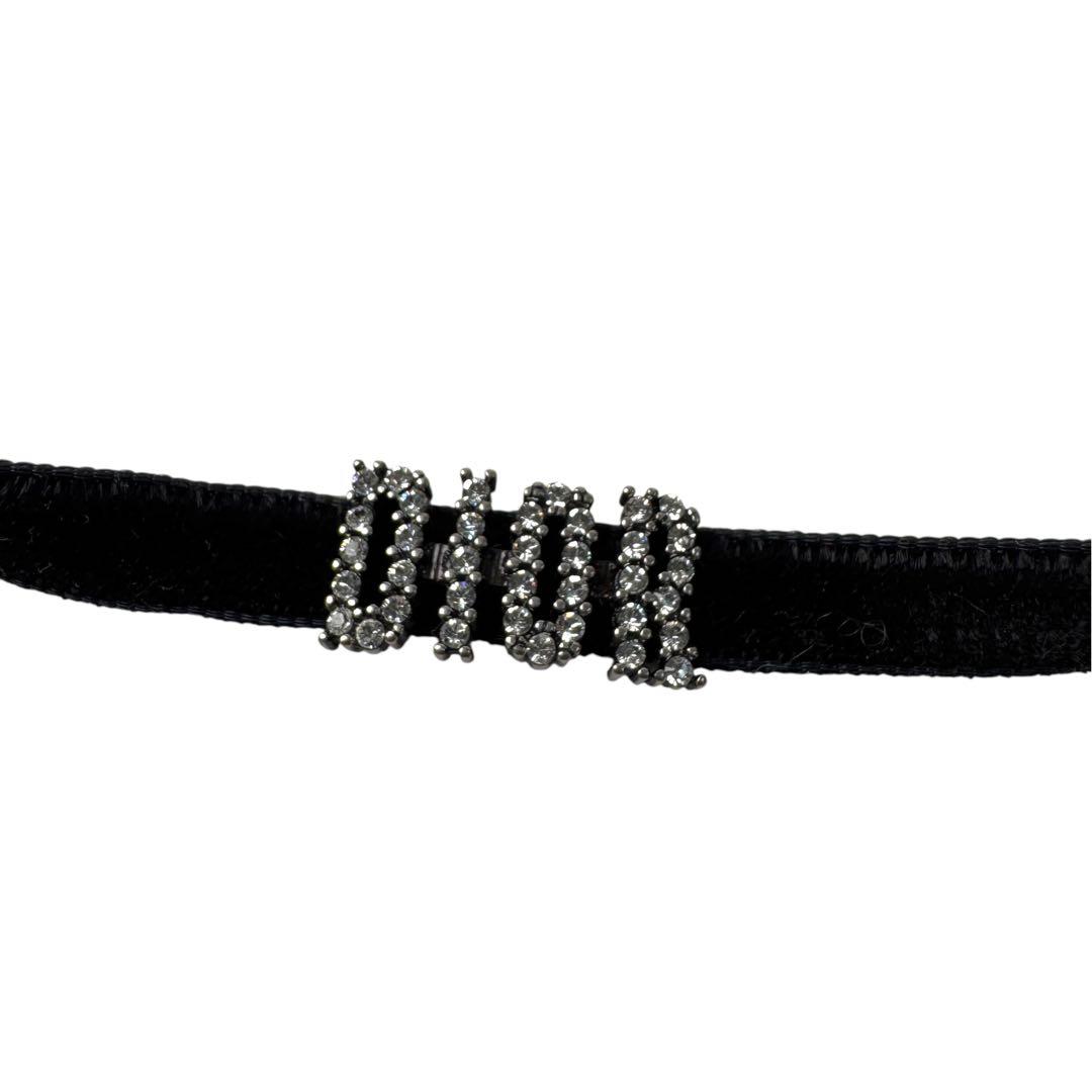 Dior Velvet Choker Crystal Logo Black Necklace — view 6