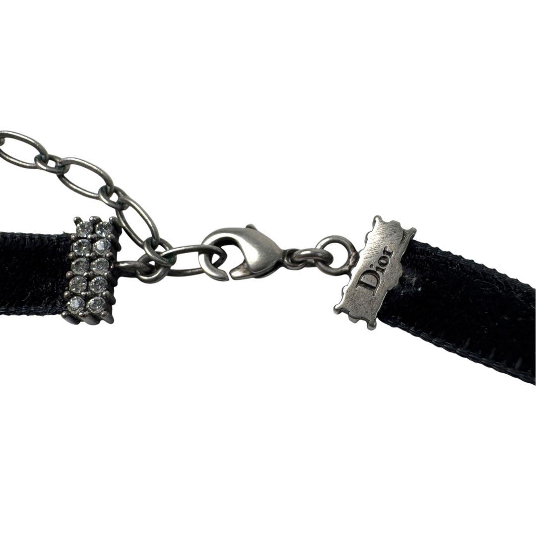 Dior Velvet Choker Crystal Logo Black Necklace — view 7