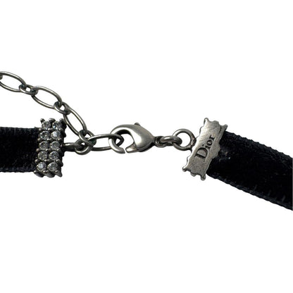 Dior Velvet Choker Crystal Logo Black Necklace — view 7