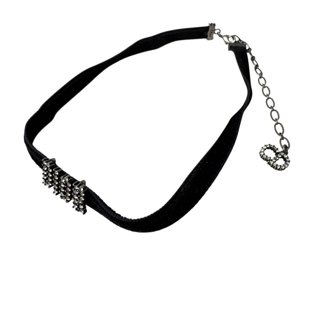 Dior Velvet Choker Crystal Logo Black Necklace — view 8