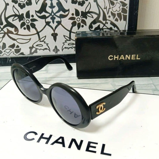 Chanel Sunglasses CC Logo Black Gold Round Eyewear