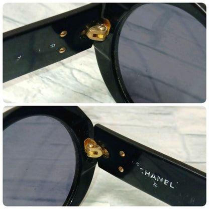 Chanel Sunglasses CC Logo Black Gold Round Eyewear — view 5