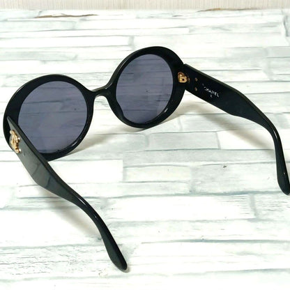 Chanel Sunglasses CC Logo Black Gold Round Eyewear — view 8