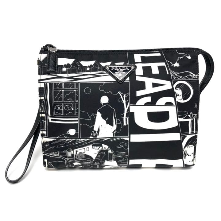 Prada Clutch Bag Pouch Comic Pattern Black And White Monotone