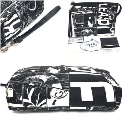 Prada Clutch Bag Pouch Comic Pattern Black And White Monotone