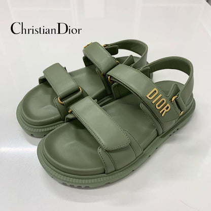 Unused Christian Dioract Leather Logo Sandals Green