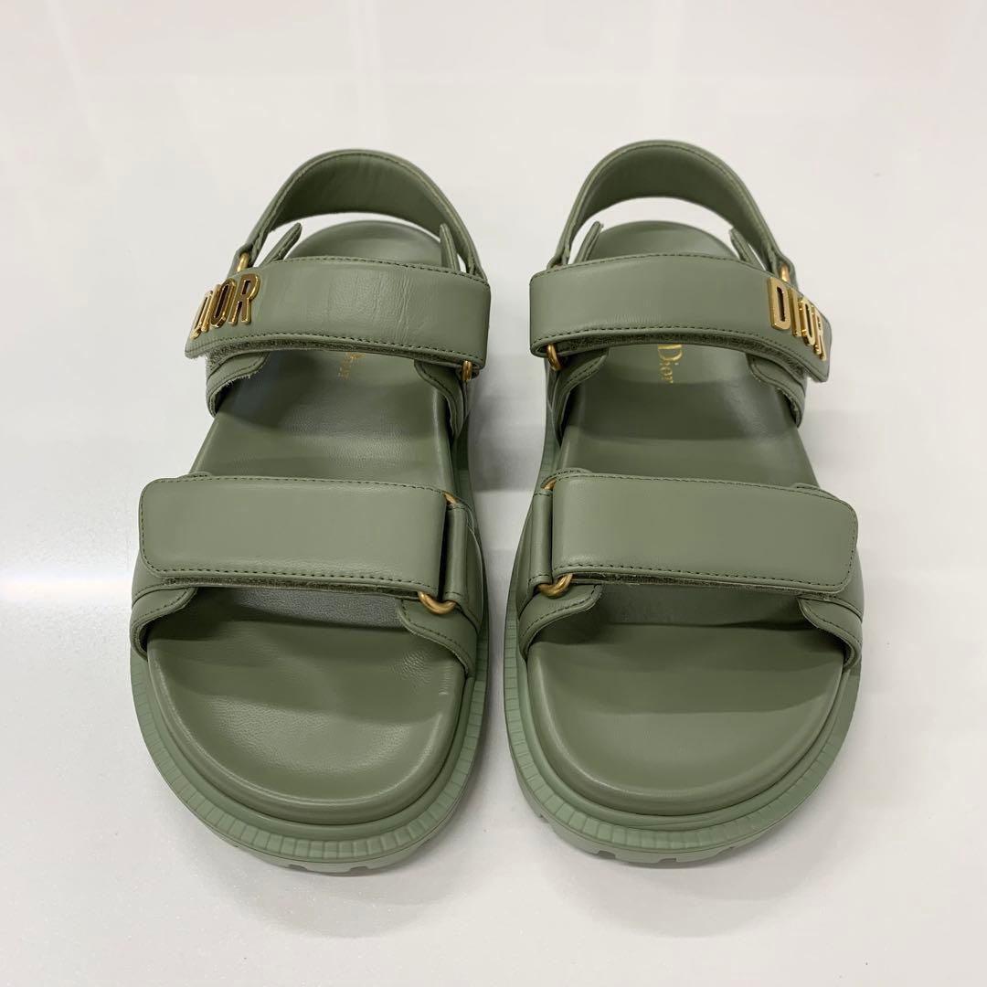 Unused Christian Dioract Leather Logo Sandals Green
