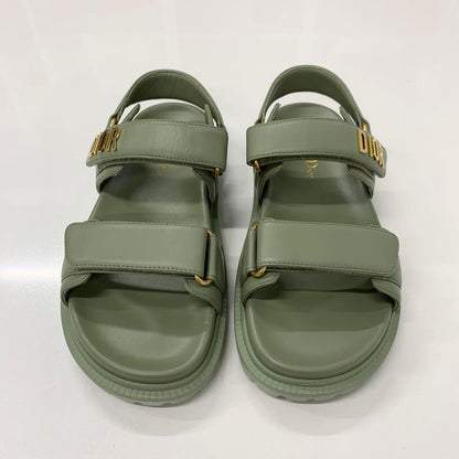 Unused Christian Dioract Leather Logo Sandals Green
