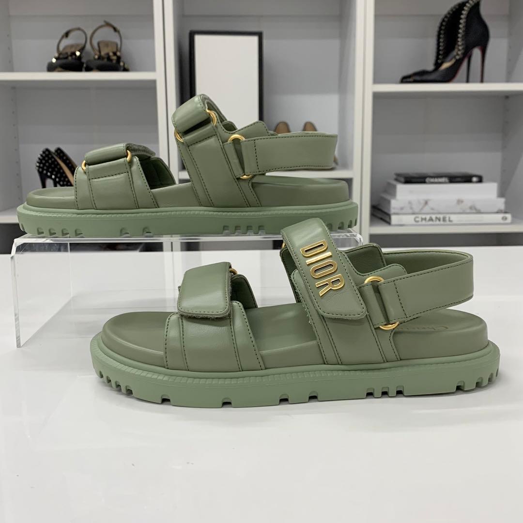 Unused Christian Dioract Leather Logo Sandals Green