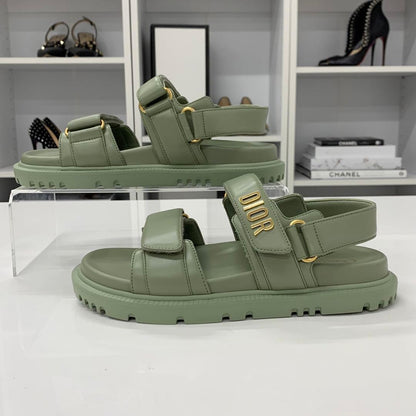 Unused Christian Dioract Leather Logo Sandals Green