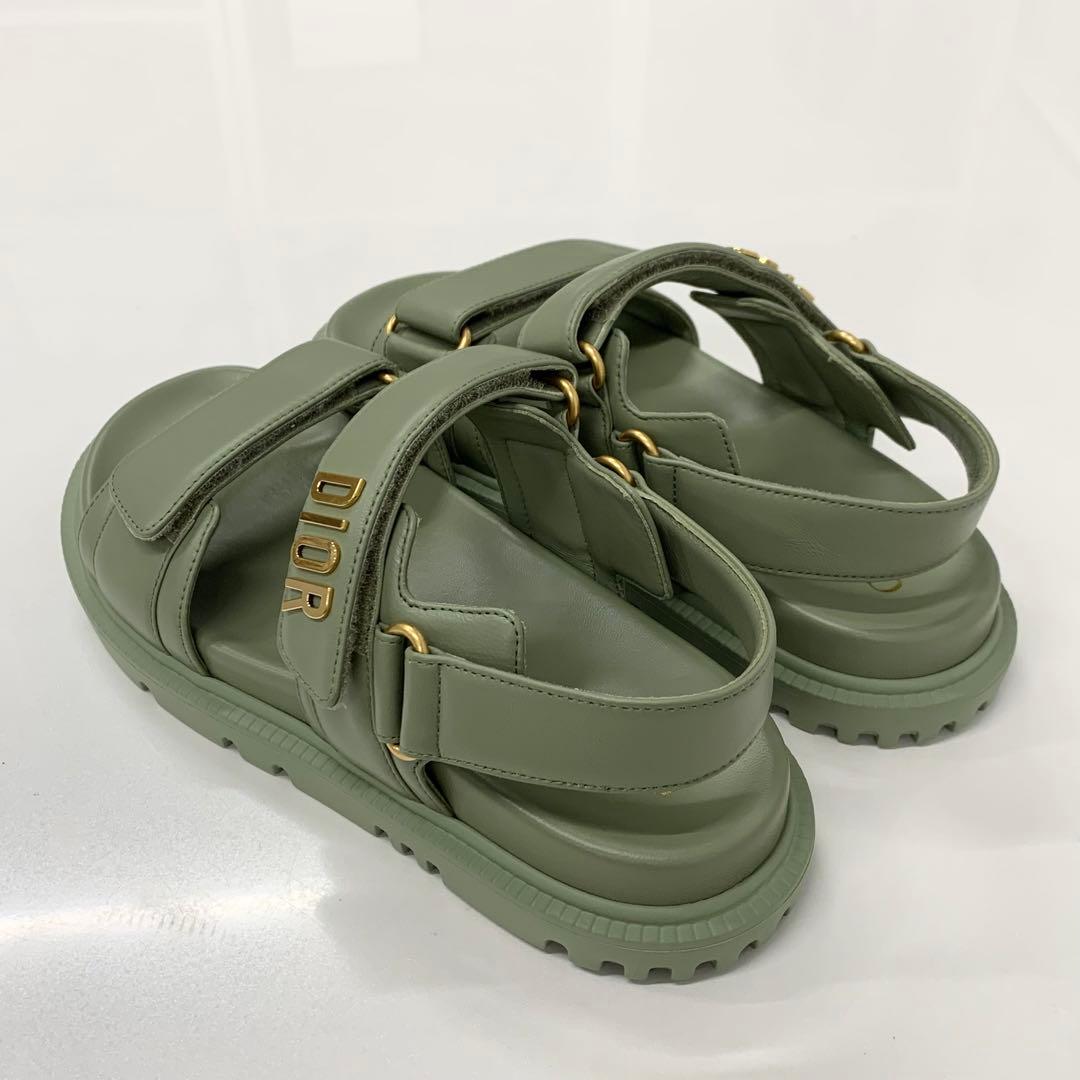 Unused Christian Dioract Leather Logo Sandals Green