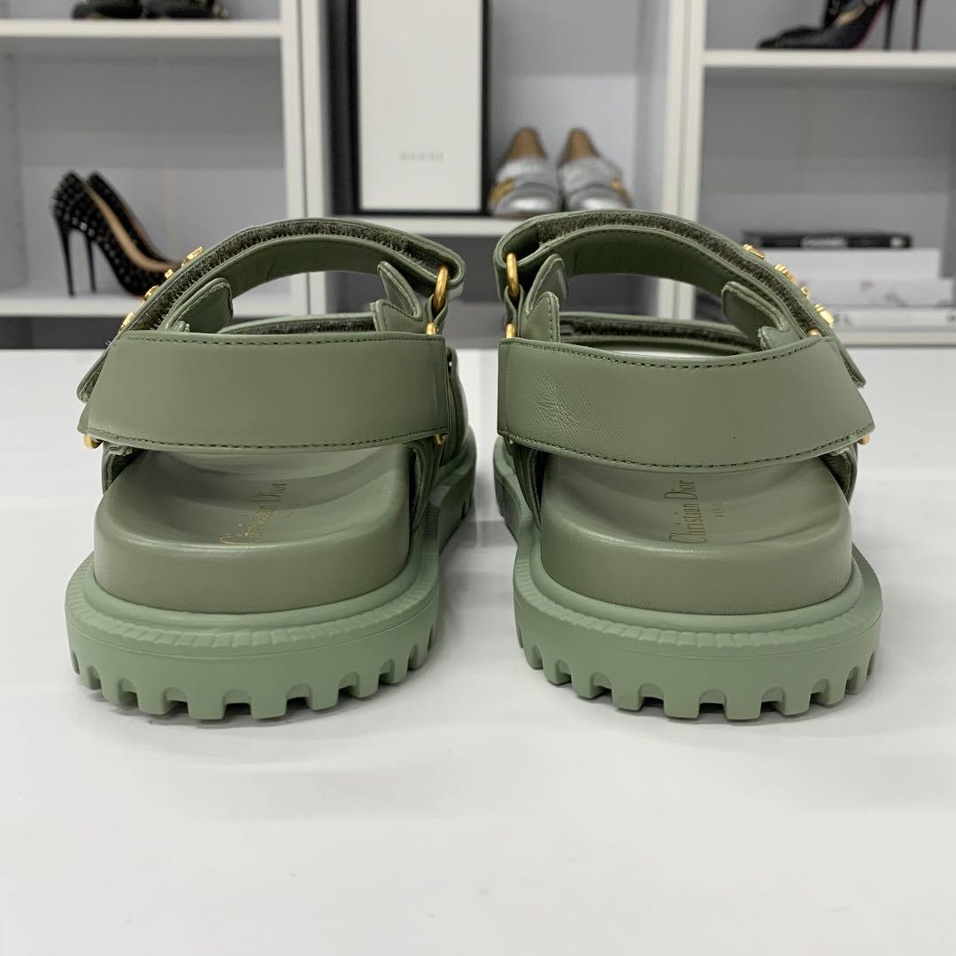 Unused Christian Dioract Leather Logo Sandals Green