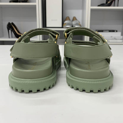 Unused Christian Dioract Leather Logo Sandals Green