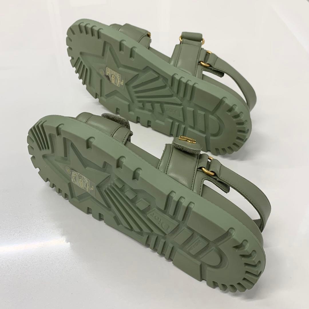 Unused Christian Dioract Leather Logo Sandals Green