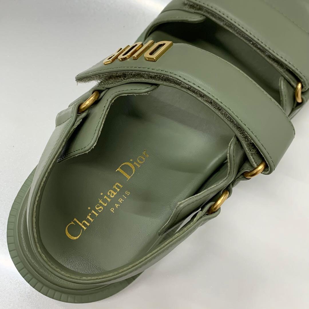Unused Christian Dioract Leather Logo Sandals Green