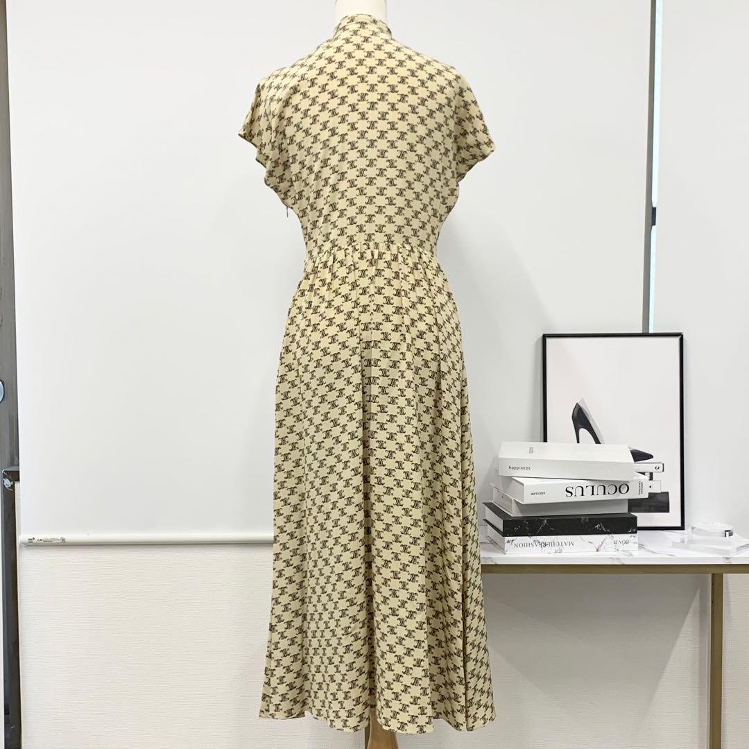 Celine Bowtie Dress Triomphe Silk Eddie Era Beige