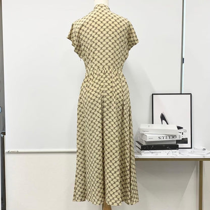 Celine Bowtie Dress Triomphe Silk Eddie Era Beige