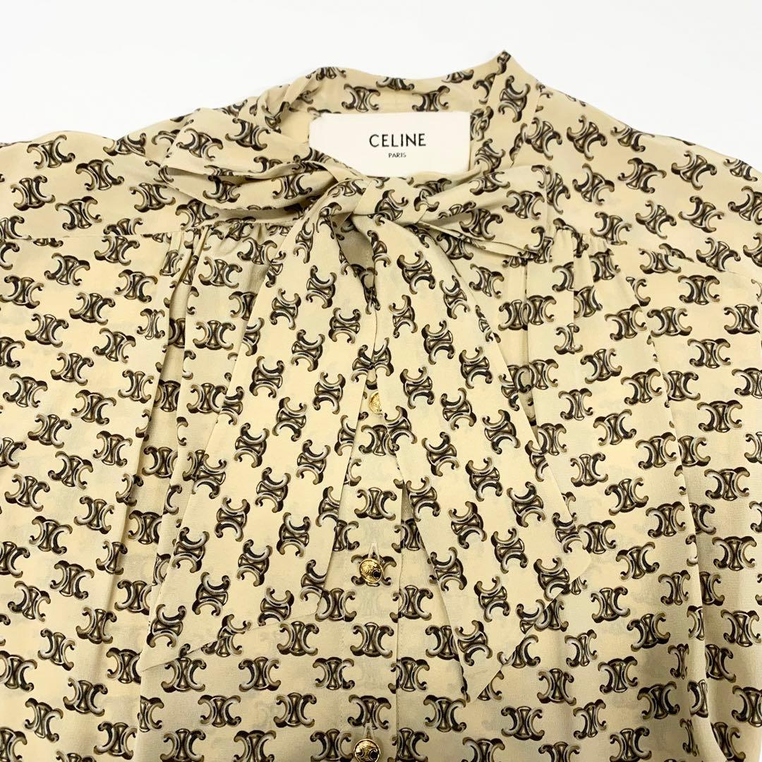 Celine Bowtie Dress Triomphe Silk Eddie Era Beige