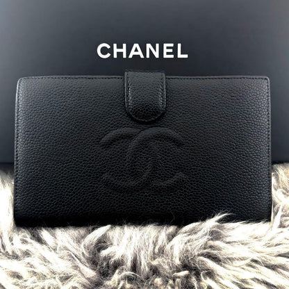 Chanel Wallet Coco Stitch Caviar Leather Kiss Lock