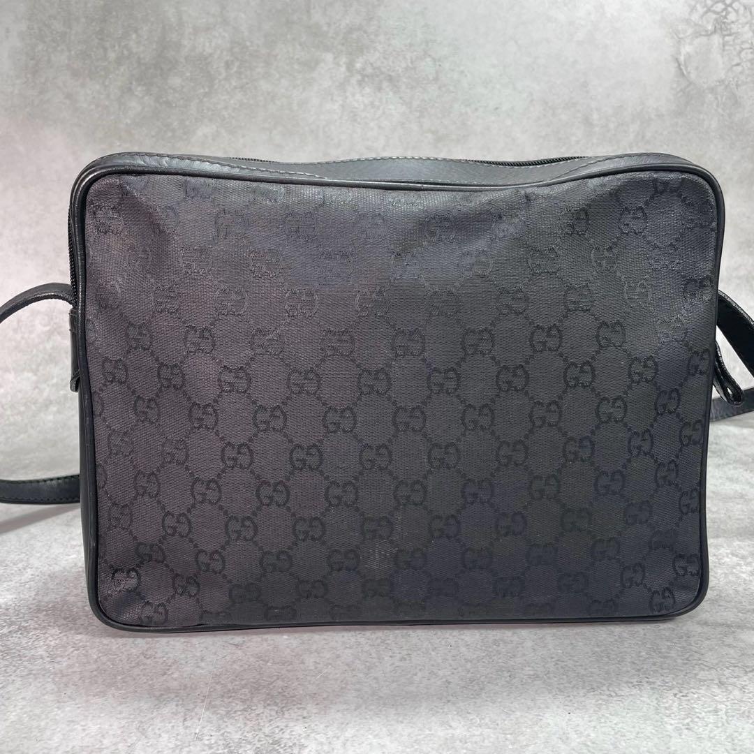 Gucci GG Shoulder Bag Black Leather Logo Canvas — view 3