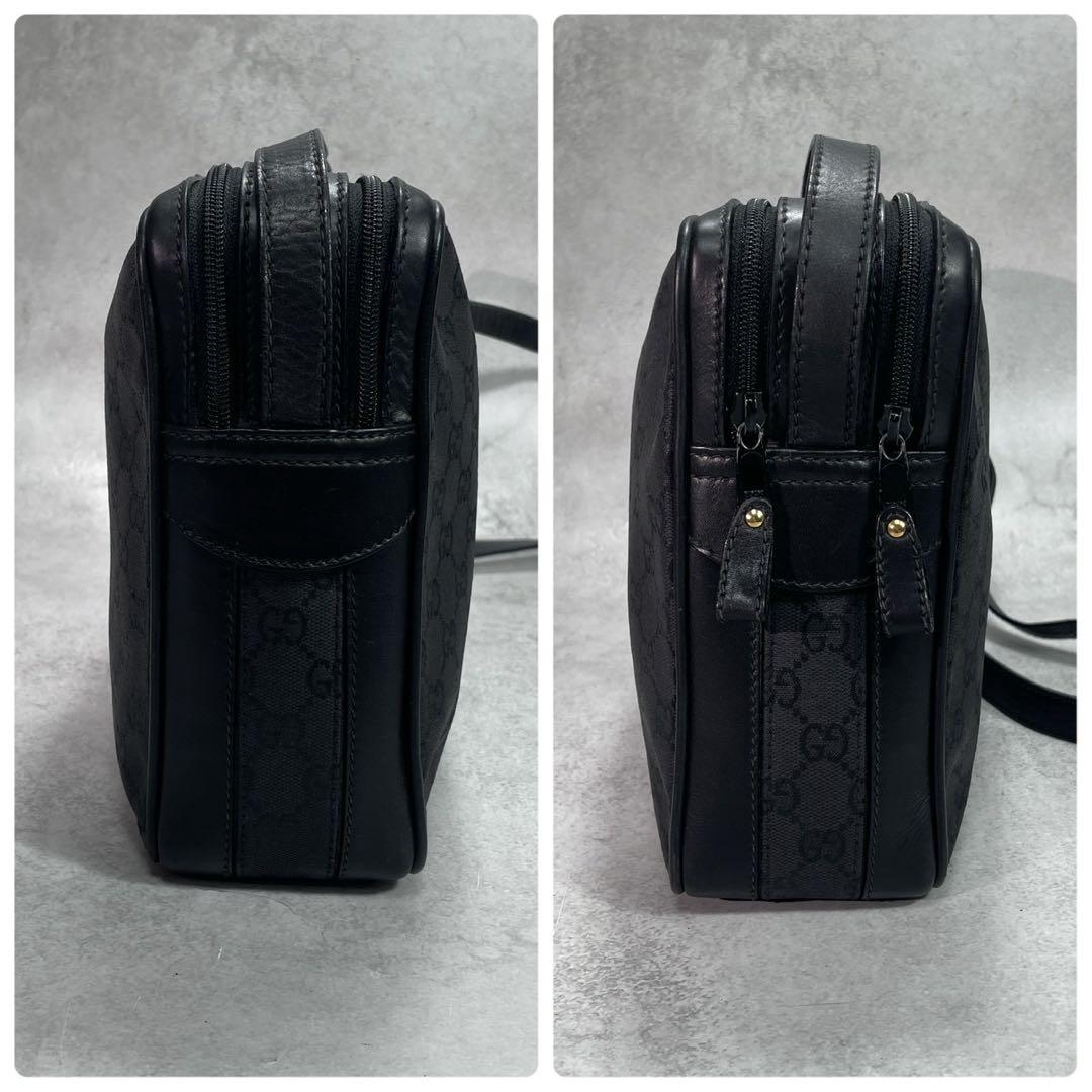 Gucci GG Shoulder Bag Black Leather Logo Canvas — view 7