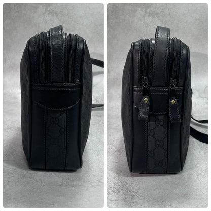 Gucci GG Shoulder Bag Black Leather Logo Canvas — view 7