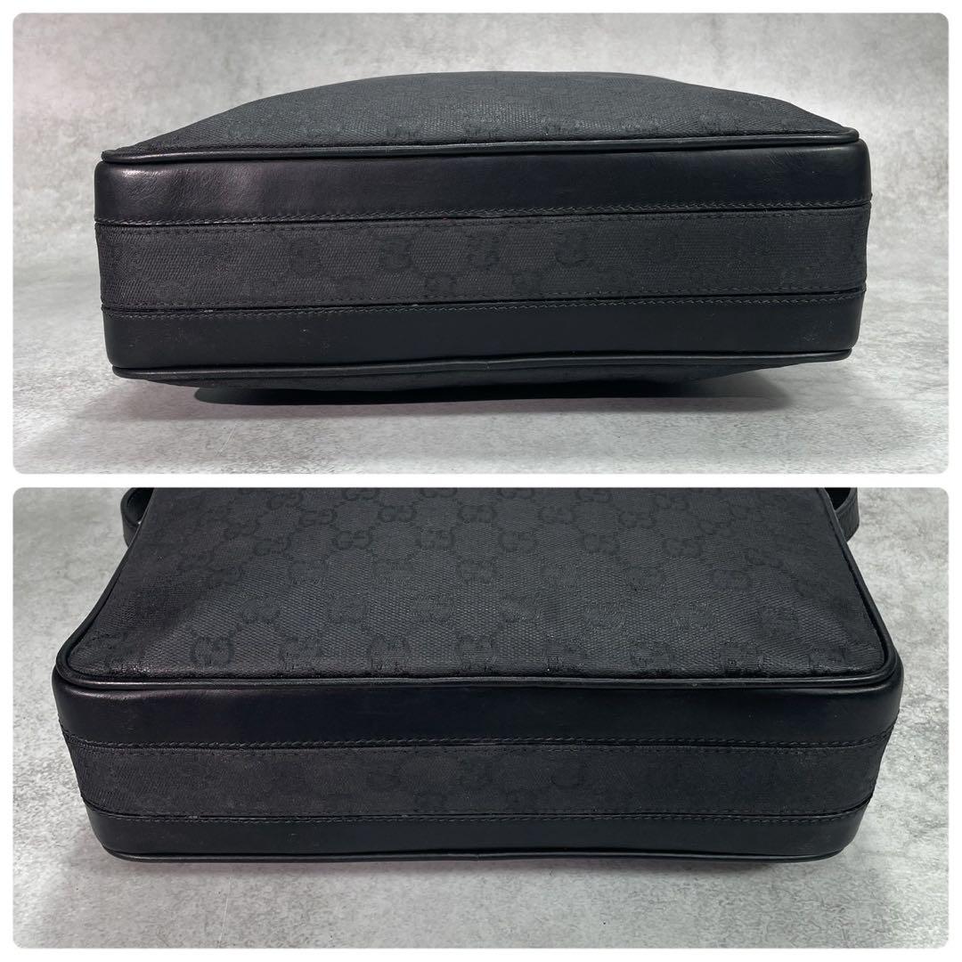Gucci GG Shoulder Bag Black Leather Logo Canvas — view 8