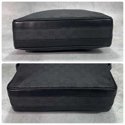 Gucci GG Shoulder Bag Black Leather Logo Canvas — view 8