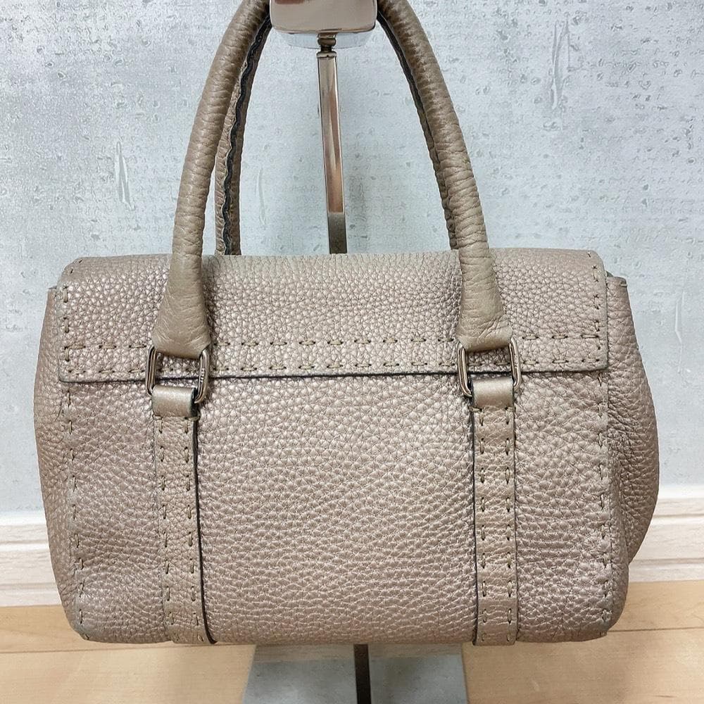 Fendi Selleria Linda Leather Handbag Beige Gray