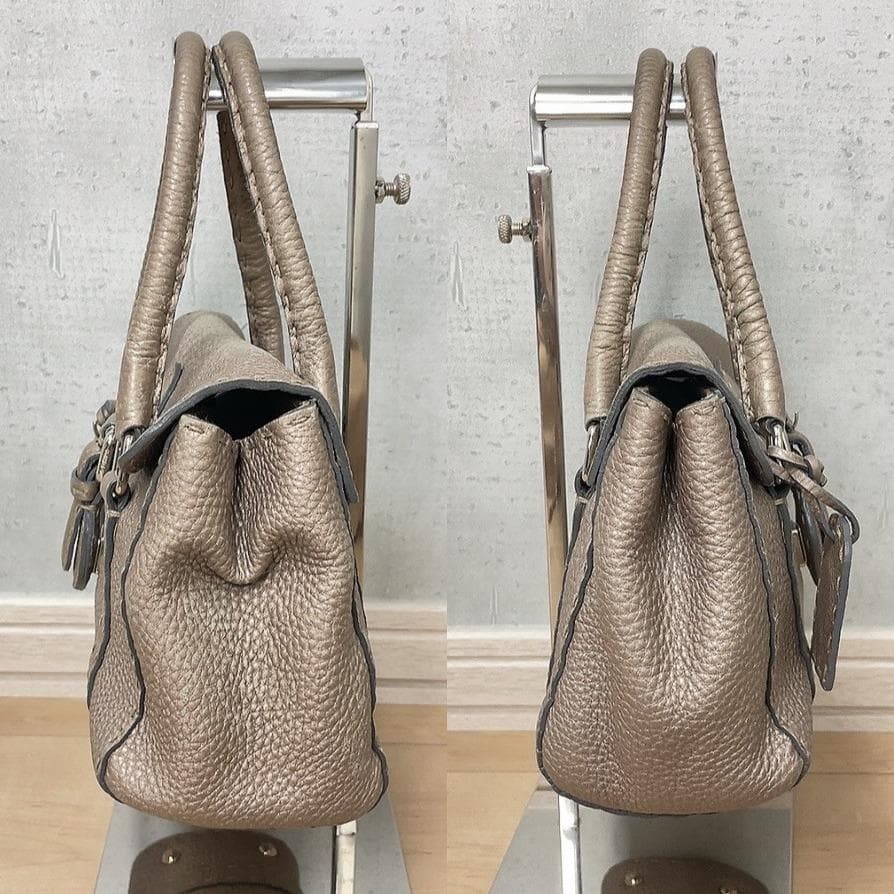 Fendi Selleria Linda Leather Handbag Beige Gray