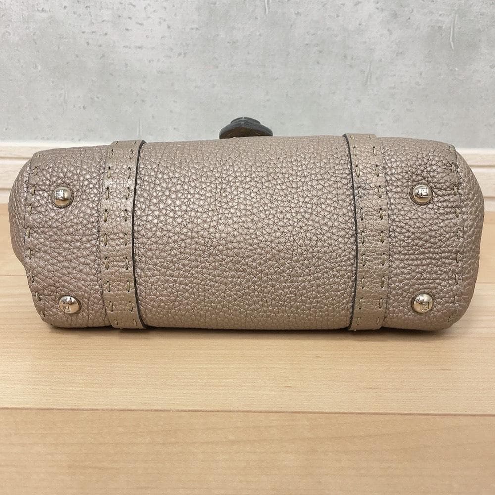 Fendi Selleria Linda Leather Handbag Beige Gray