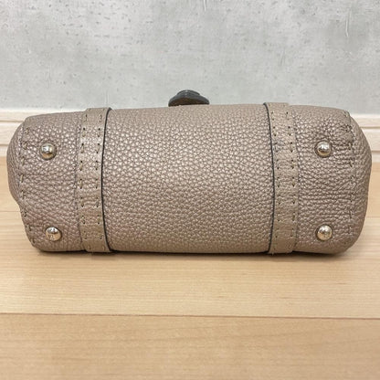 Fendi Selleria Linda Leather Handbag Beige Gray
