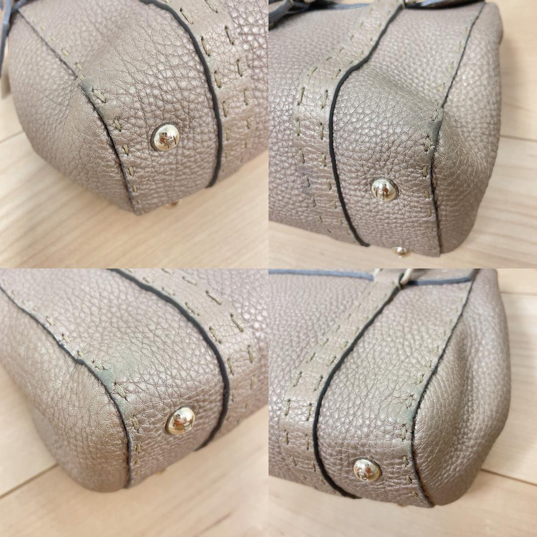 Fendi Selleria Linda Leather Handbag Beige Gray