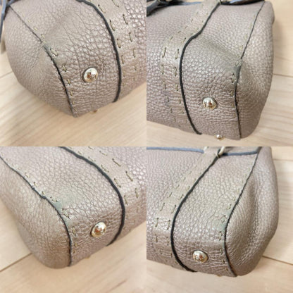 Fendi Selleria Linda Leather Handbag Beige Gray