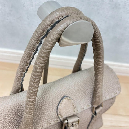 Fendi Selleria Linda Leather Handbag Beige Gray