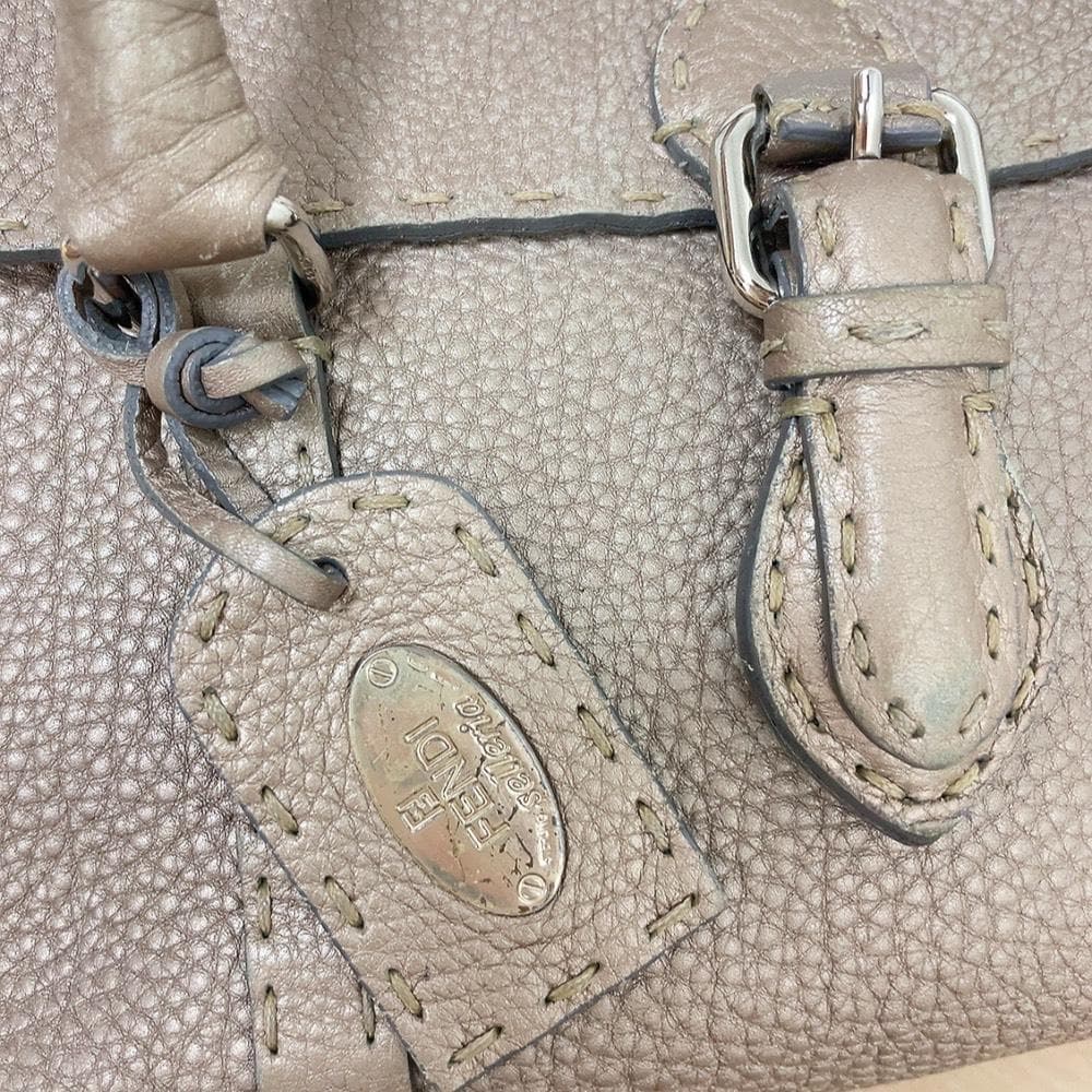 Fendi Selleria Linda Leather Handbag Beige Gray