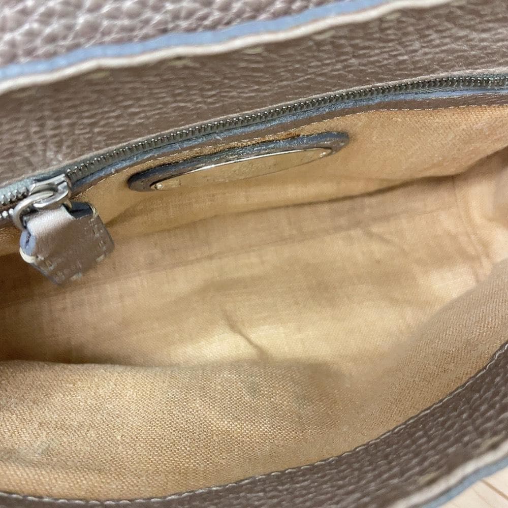 Fendi Selleria Linda Leather Handbag Beige Gray
