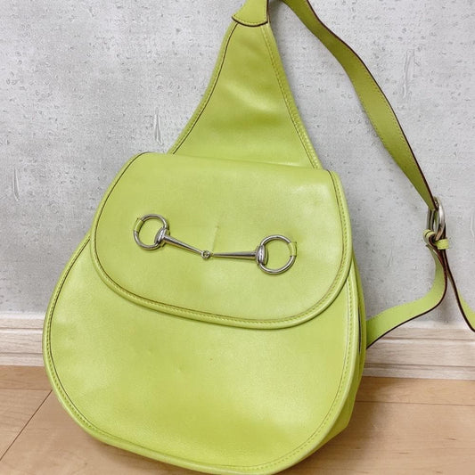 Gucci Color Vintage Horsebit Shoulder Bag Leather Green