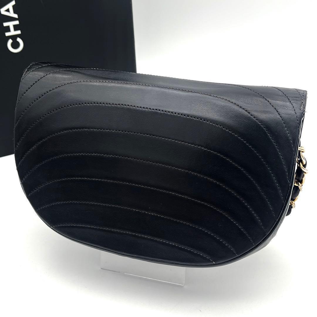 Chanel Chain Shoulder Lambskin Black CC Logo Half Moon — view 2