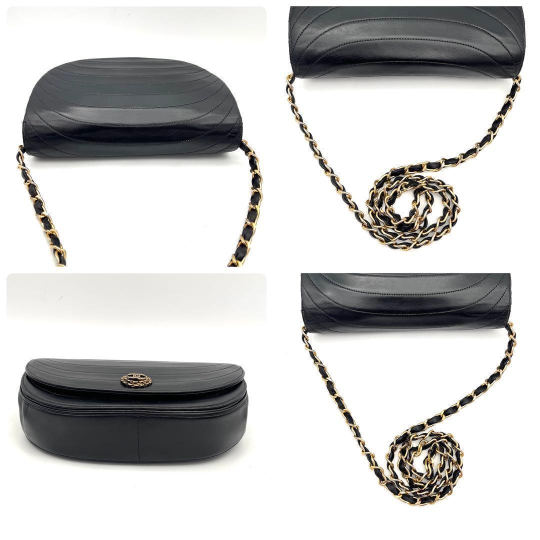 Chanel Chain Shoulder Lambskin Black CC Logo Half Moon — view 7