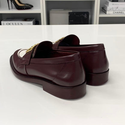 Chanel CC Logo Leather Loafers Burgundy White — view 5