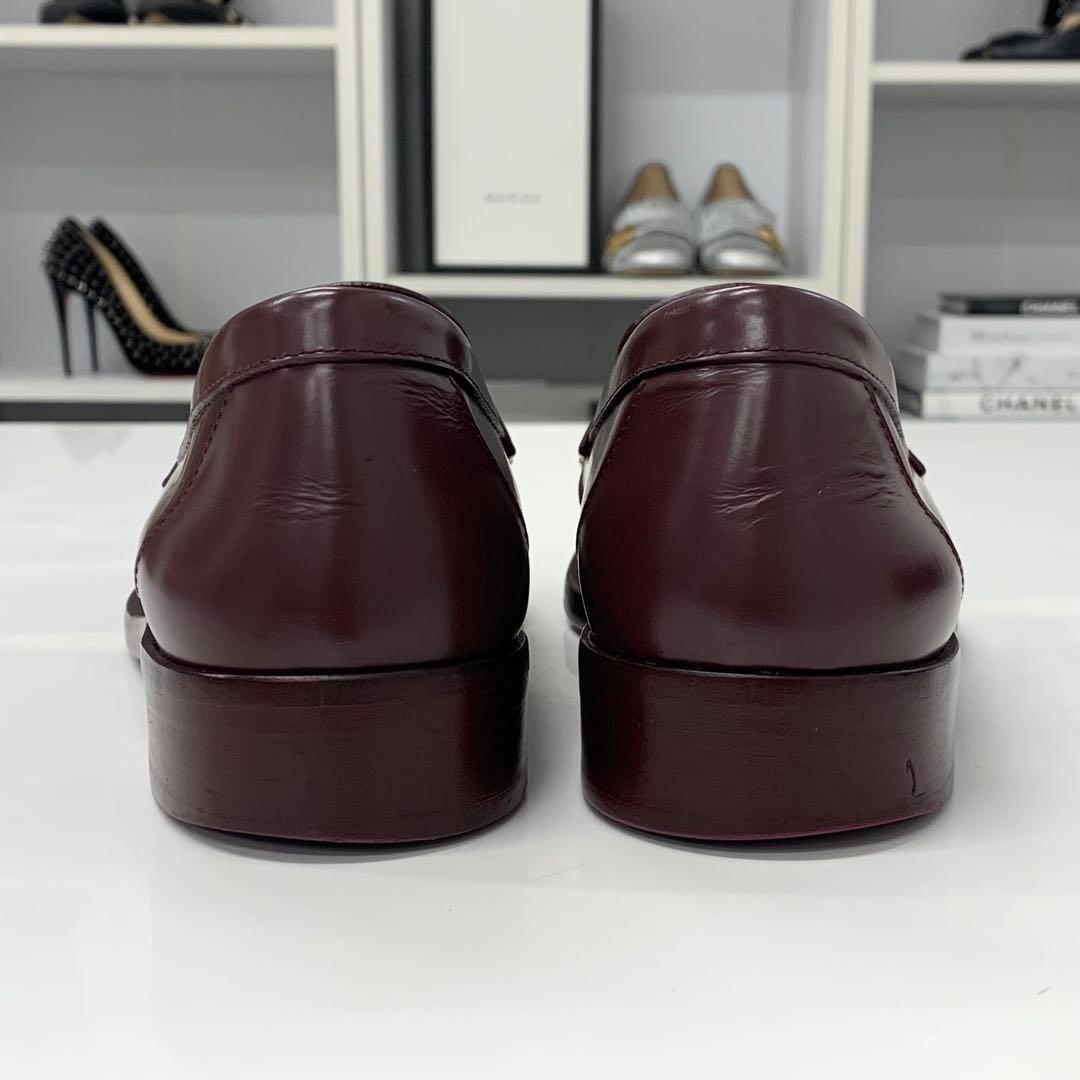 Chanel CC Logo Leather Loafers Burgundy White — view 6