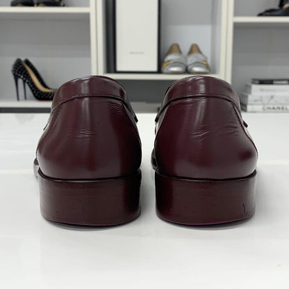 Chanel CC Logo Leather Loafers Burgundy White — view 6