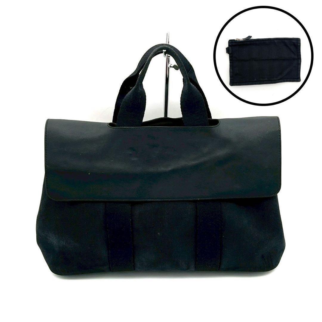 Hermes Valparaiso GM Canvas Leather Black Handbag