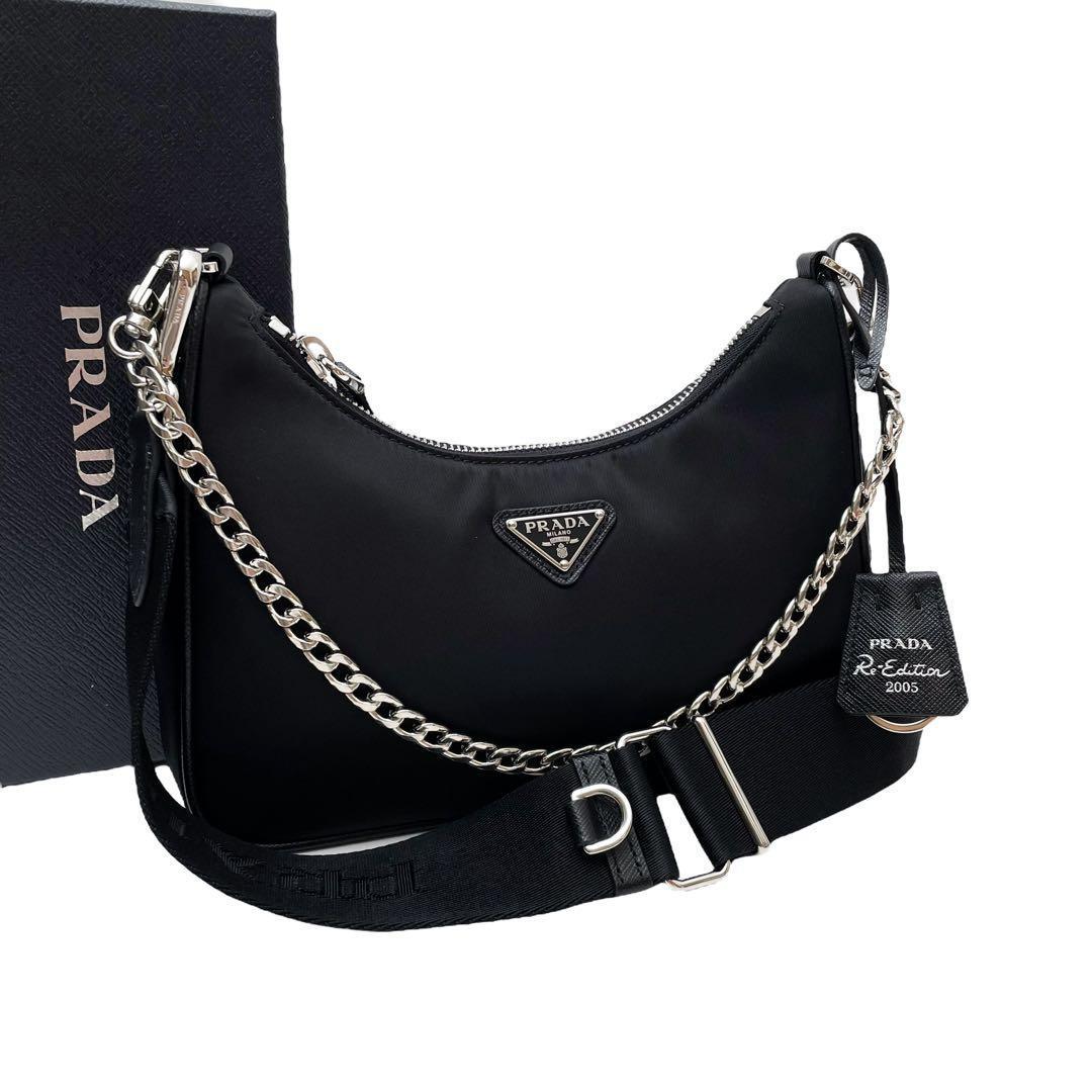 Prada Nylon Leather Triangle Plate Logo Shoulder Bag 2-Way