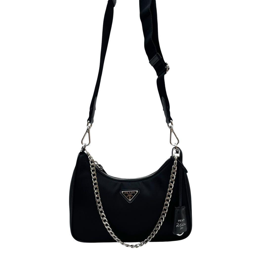 Prada Nylon Leather Triangle Plate Logo Shoulder Bag 2-Way — view 3