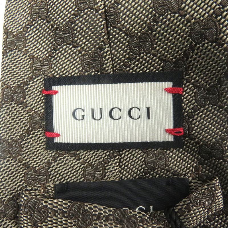 Gucci 221582 100% Silk GG Logo All-over Webline Tie Regular Tie Beige Made In