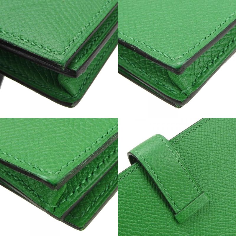 Hermes Long Wallet Bearn Souffle Vaux Epson Bamboo Green Silver Hardware Bifold