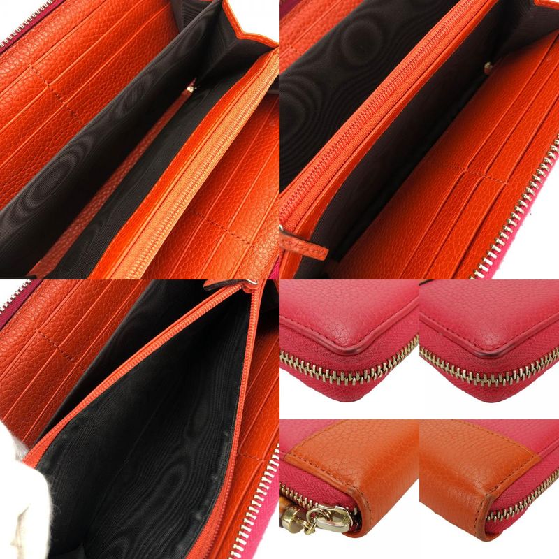 Gucci Long Wallet 307984 Bamboo Leather Orange Pink Round Zipper Zippy Bicolor